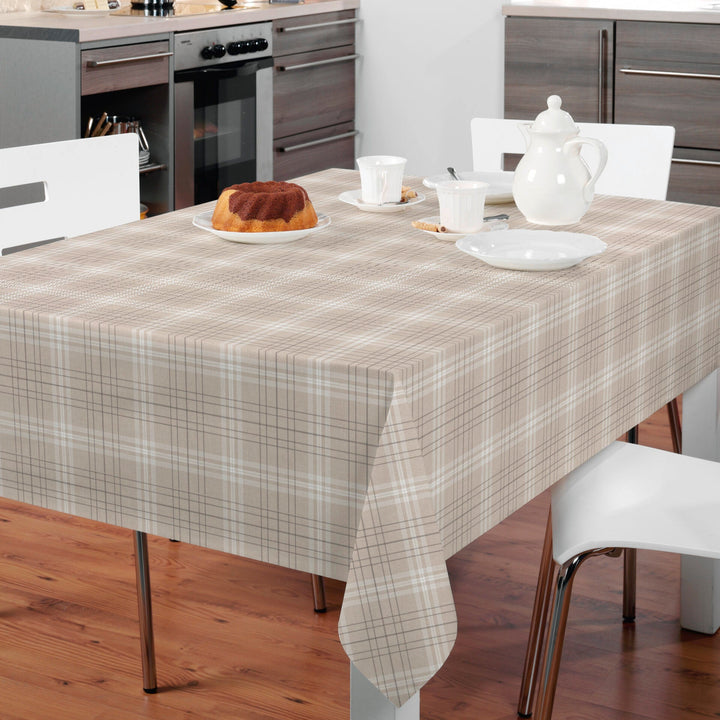 Beige Tartan Check Vinyl Oil Cloth