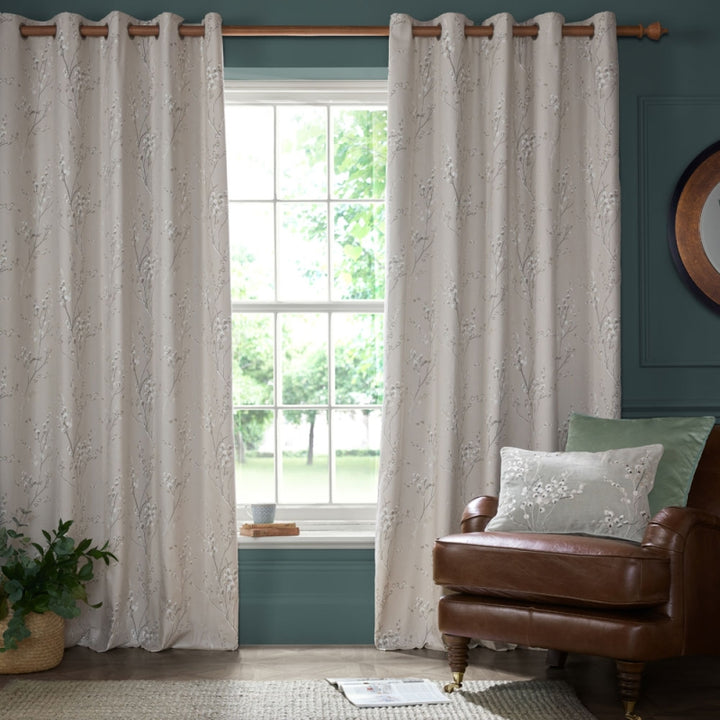 Laura Ashley Pussy Willow Eyelet Curtains - Truffle Natural