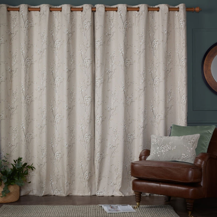 Laura Ashley Pussy Willow Eyelet Curtains - Truffle Natural