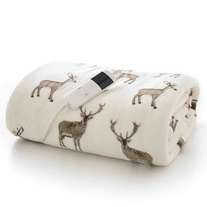 Sterling Stag Sherpa Heated Throw - Cream