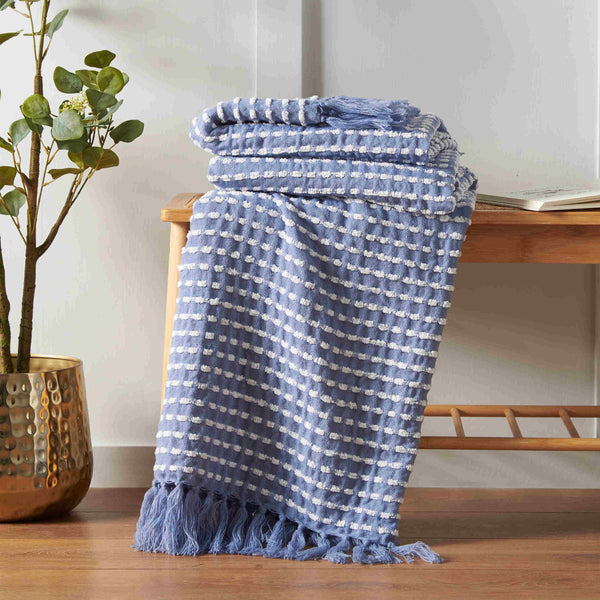 Catherine Lansfield Stab Stitch Throw - Blue