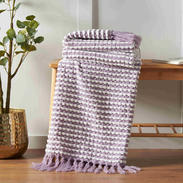 Catherine Lansfield Stab Stitch Throw - Lilac