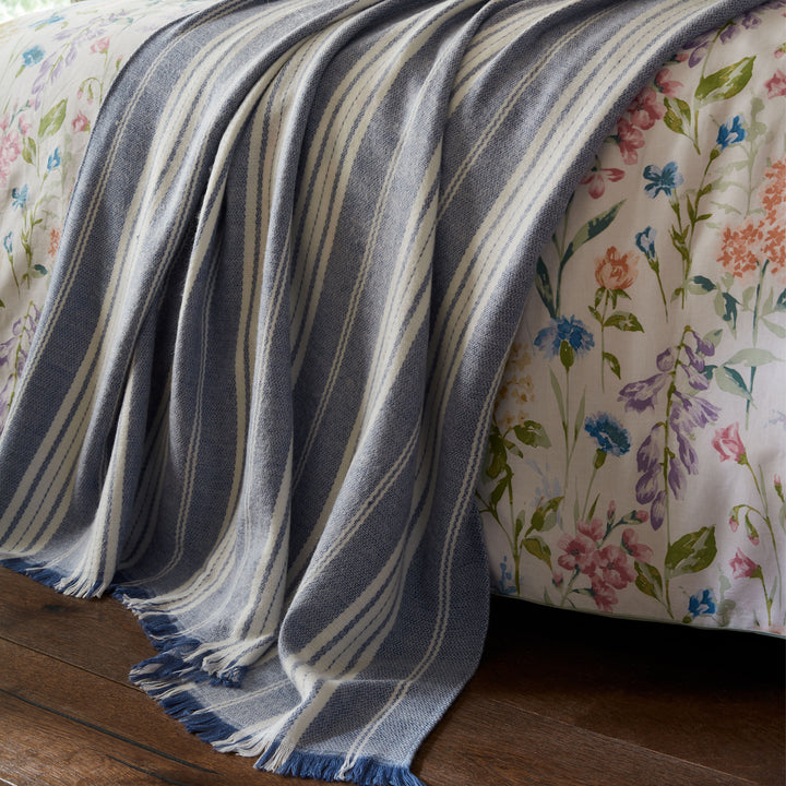 Laura Ashley Ardley Stripe Throw - Seaspray Blue