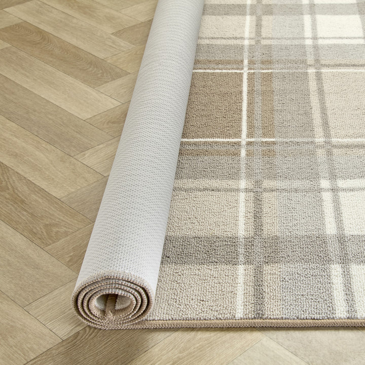 Fusion Balmoral Check Washable Rug - Natural