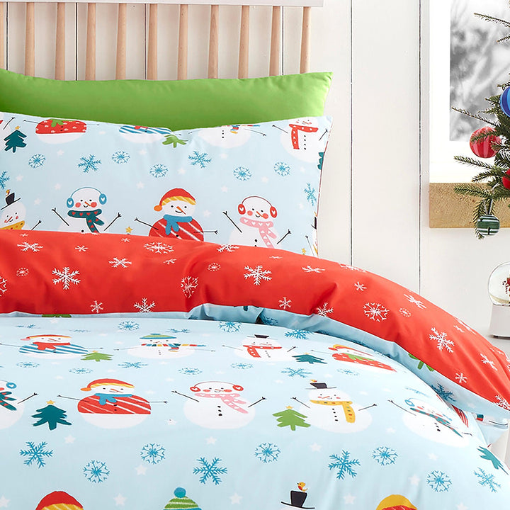 Fusion Christmas Snowman Duvet Cover Set - Duck Egg