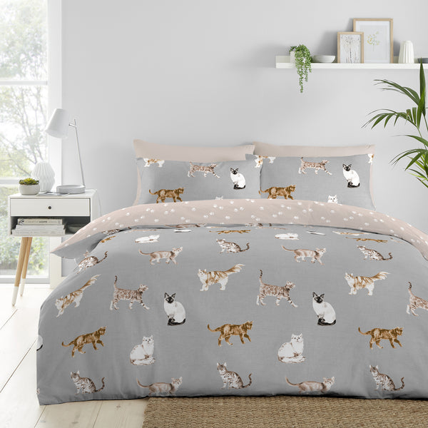 Fusion Cats Duvet Cover Set - Grey