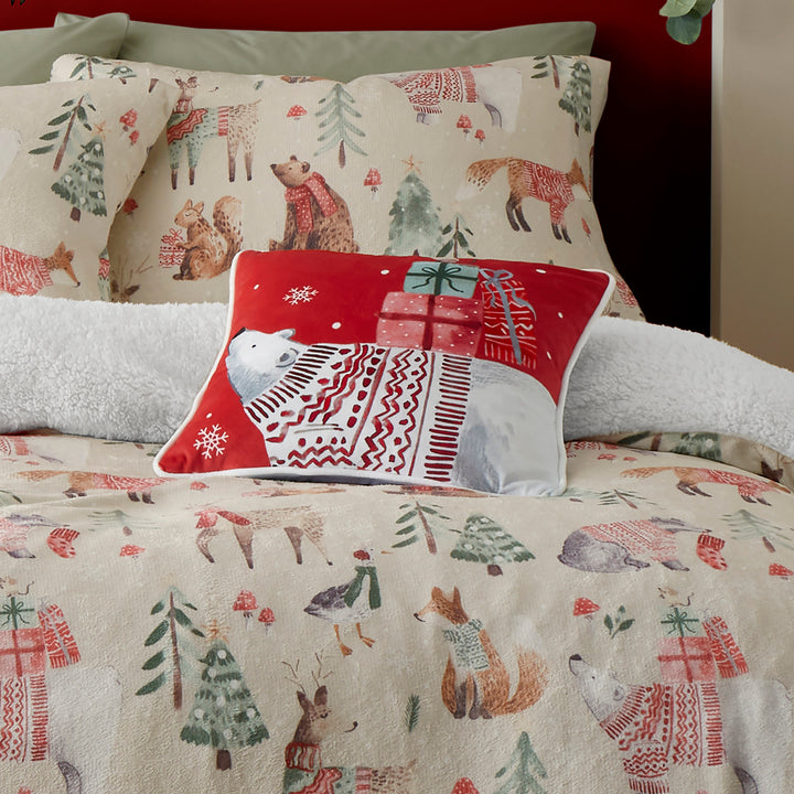 Fusion Christmas Woodland Animals Cushion - Red