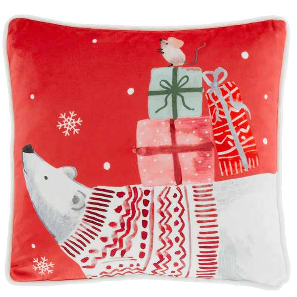 Fusion Christmas Woodland Animals Cushion - Red