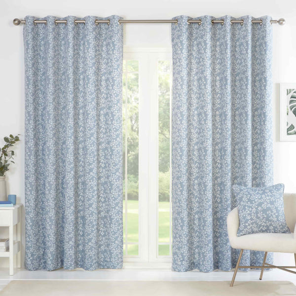 Sade Floral Eyelet Curtains - Blue