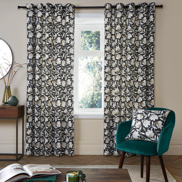 Fusion Luna Eyelet Curtains - Black