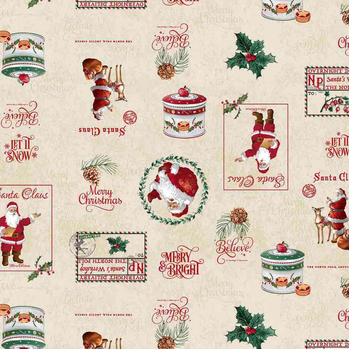 Christmas Motif Beige Vinyl Oil Cloth