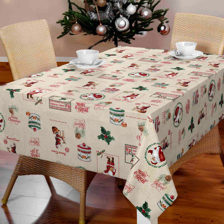 Christmas Motif Beige Vinyl Oil Cloth