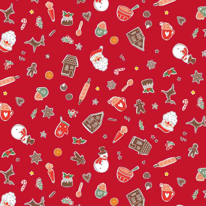 Christmas Motif Red Vinyl Oil Cloth