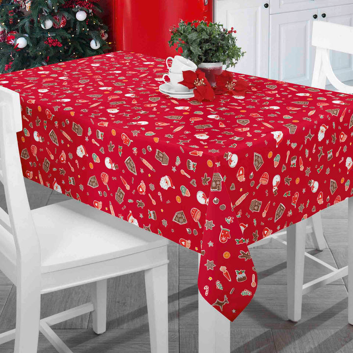 Christmas Motif Red Vinyl Oil Cloth