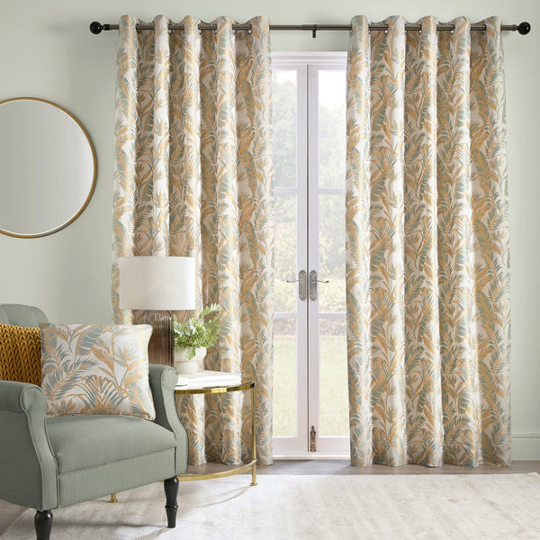 Laurence Llewelyn-Bowen Paradise Palm Eyelet Curtains - Duck Egg