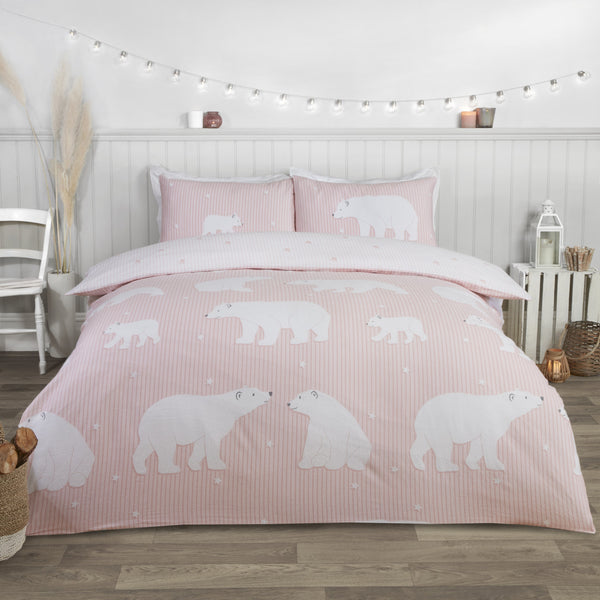 Polar Bear Brushed Cotton Duvet Set - Pink