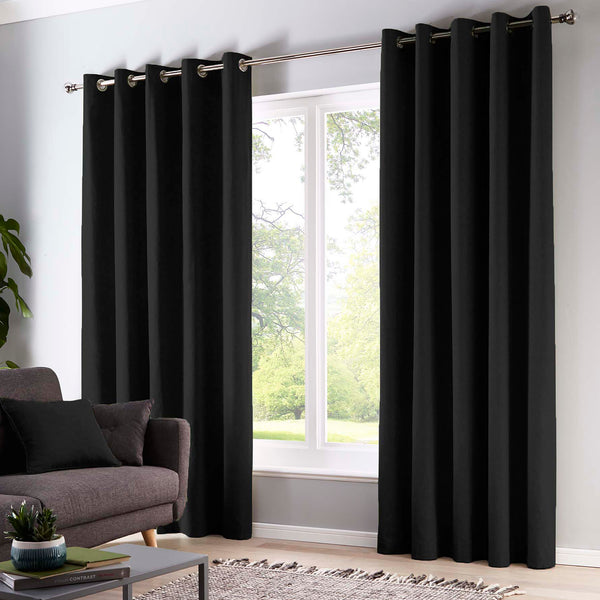 Fusion Sorbonne Eyelet Curtains - Black