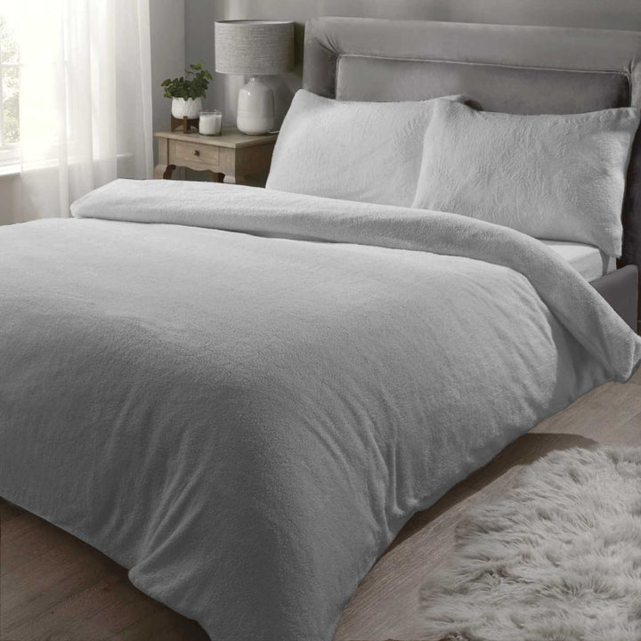 Sherpa Teddy Fleece Duvet Cover Set - Silver