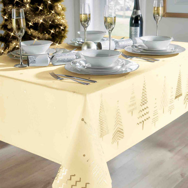 Gold Christmas Trees Tablecloth