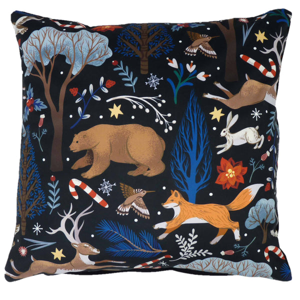 Christmas Forest Filled Cushion - Black