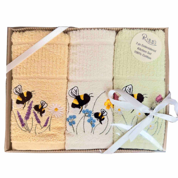 Bees in the Meadow 3pc Embroidered Kitchen Towels