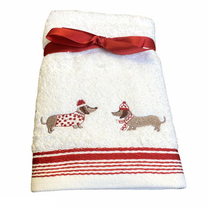 Bellissimo Sausage Dog Xmas Festive Hand Towel