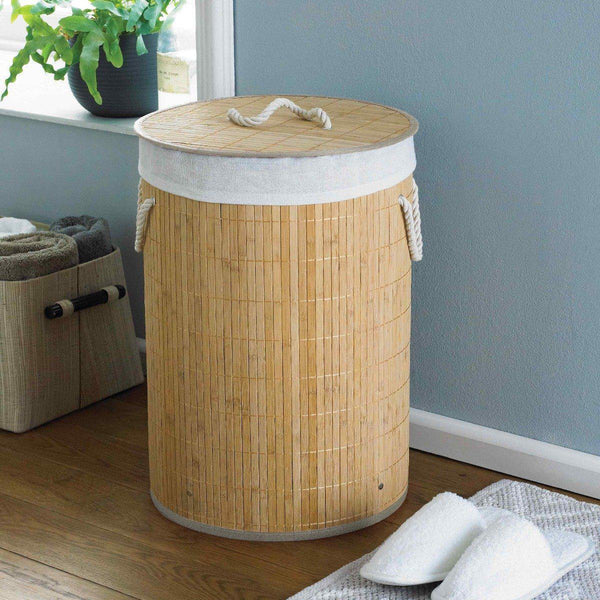 Natural Bamboo Round Laundry Basket